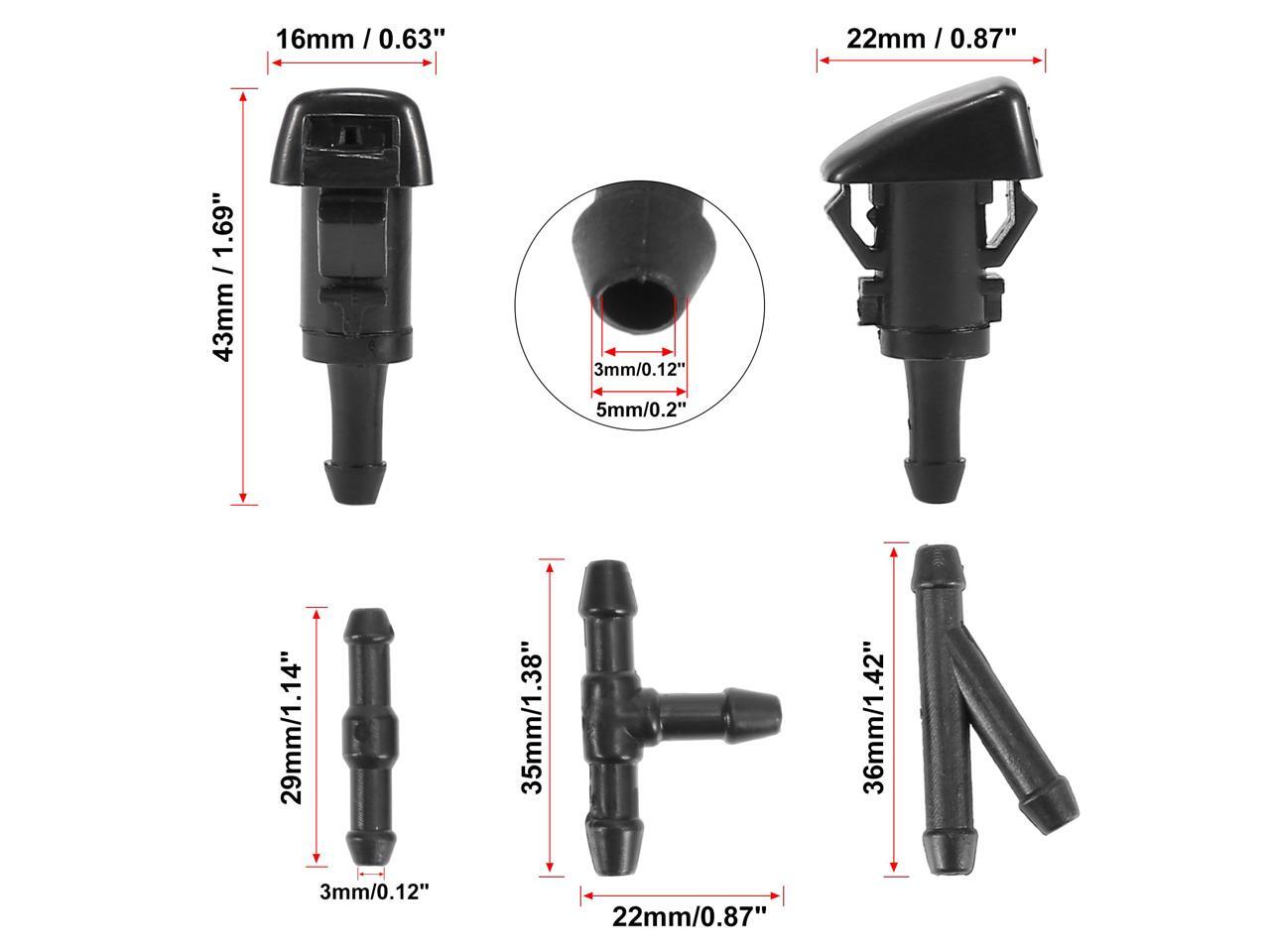 Windshield Washer Nozzles Kit with 2 Meters Hose 3 Connectors for