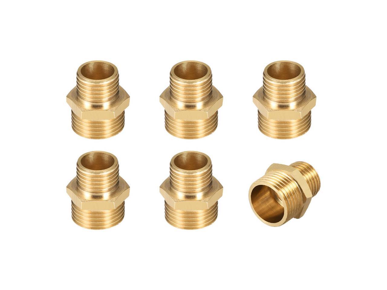 6pcs Gold Tone Hex Reducing Nipple G1/4 to G3/8 Male Thread Pipe Brass Fitting 702105372999 