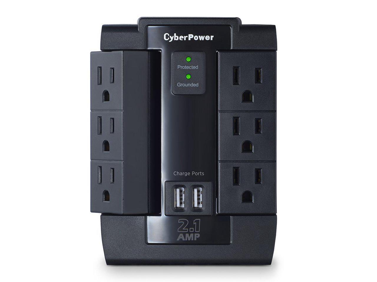 6-AC Swivel Outlets 1200J/125V CyberPower CSP600WSU Surge Protector 2 USB Tap 