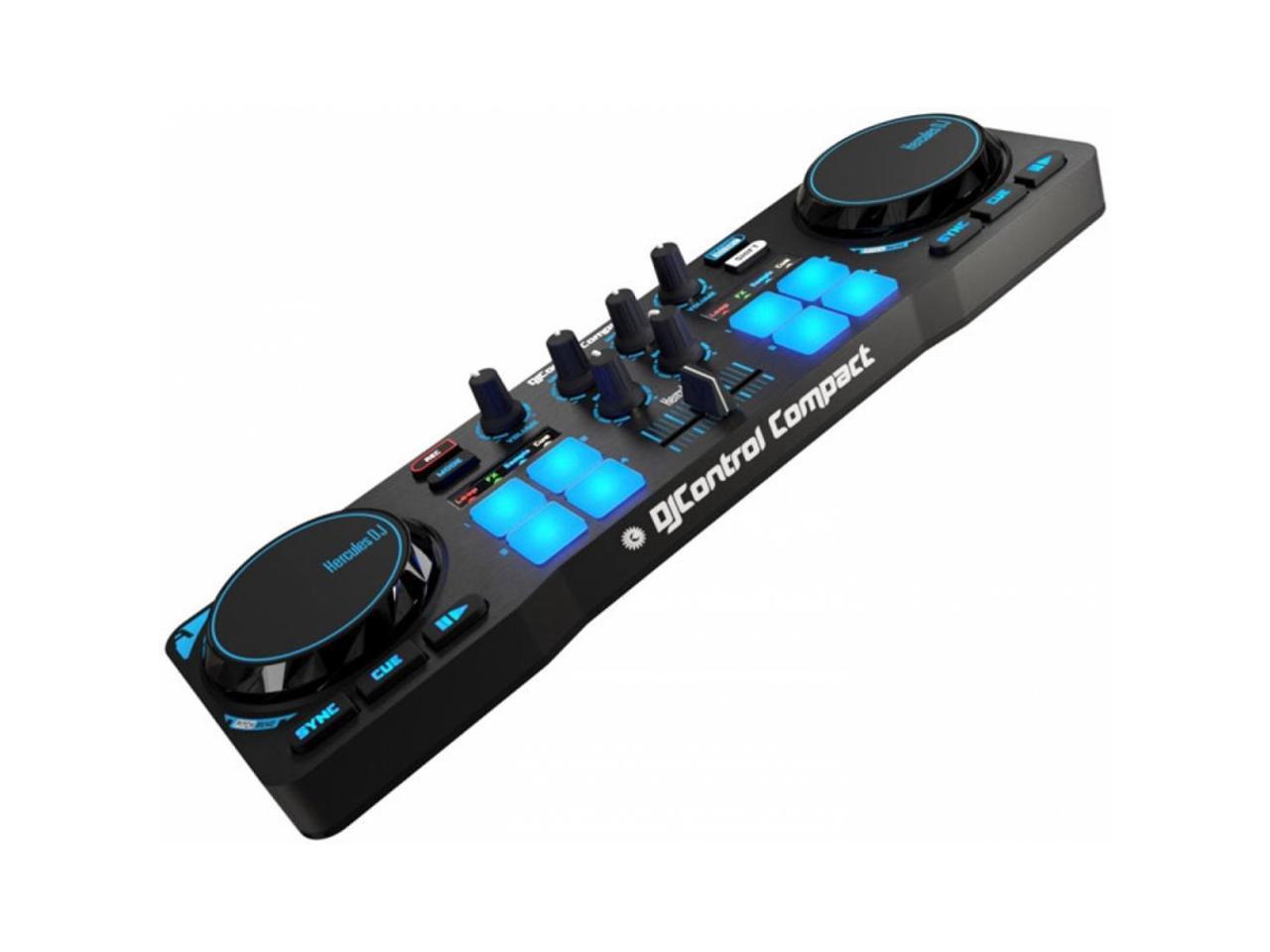 Hercules 4780843 Djcontrol Compact Super Mobile Usb Controller With 8 Trigger Pads And 2 Virtual Turntable Decks Newegg Com