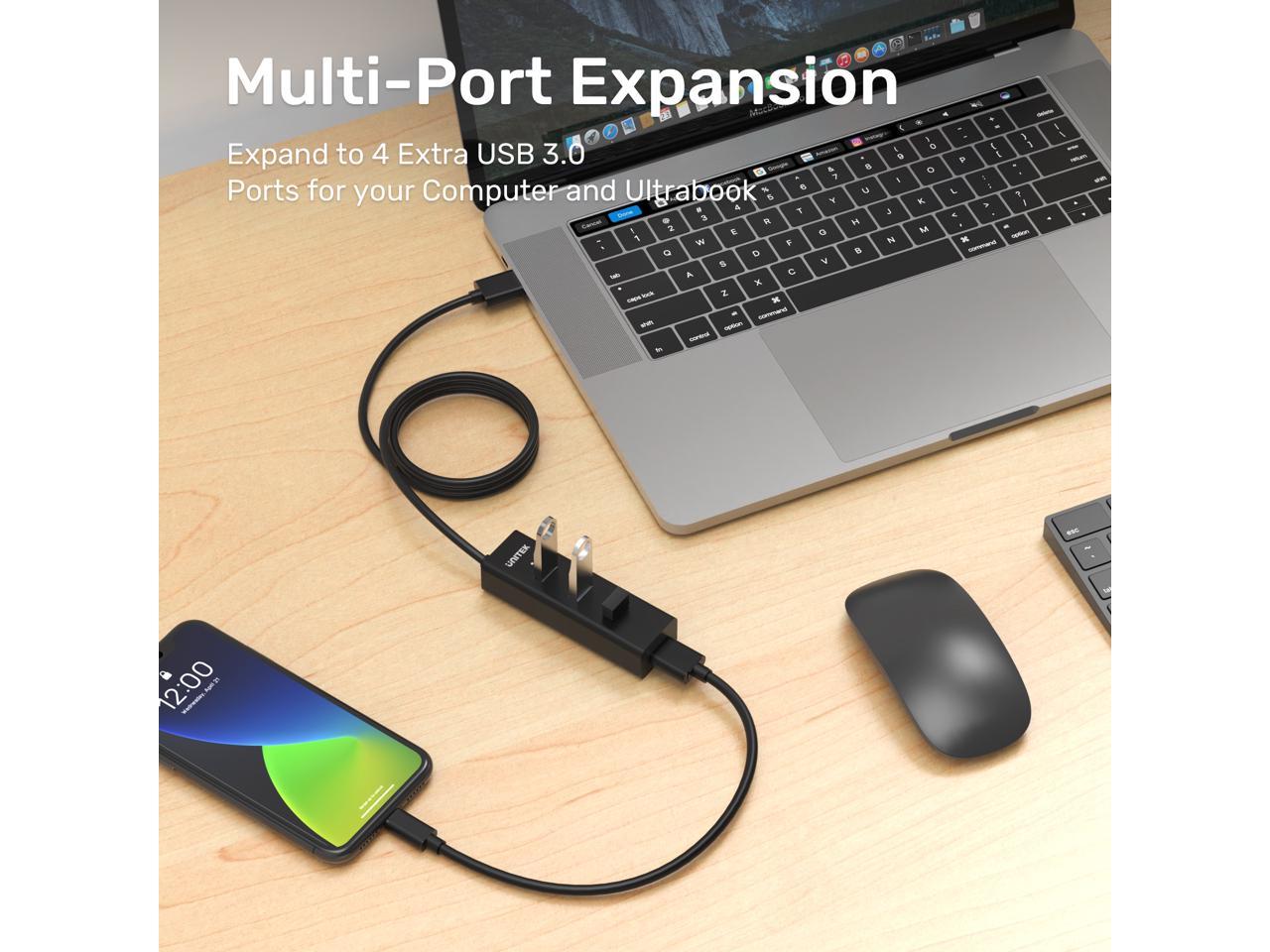 Unitek 4-Port USB 3.0 Hub Long Cable 48-inch with Micro USB Charging Port,  Fast Data Transfer USB Hub Extender Extension Connector Compatible Windows  