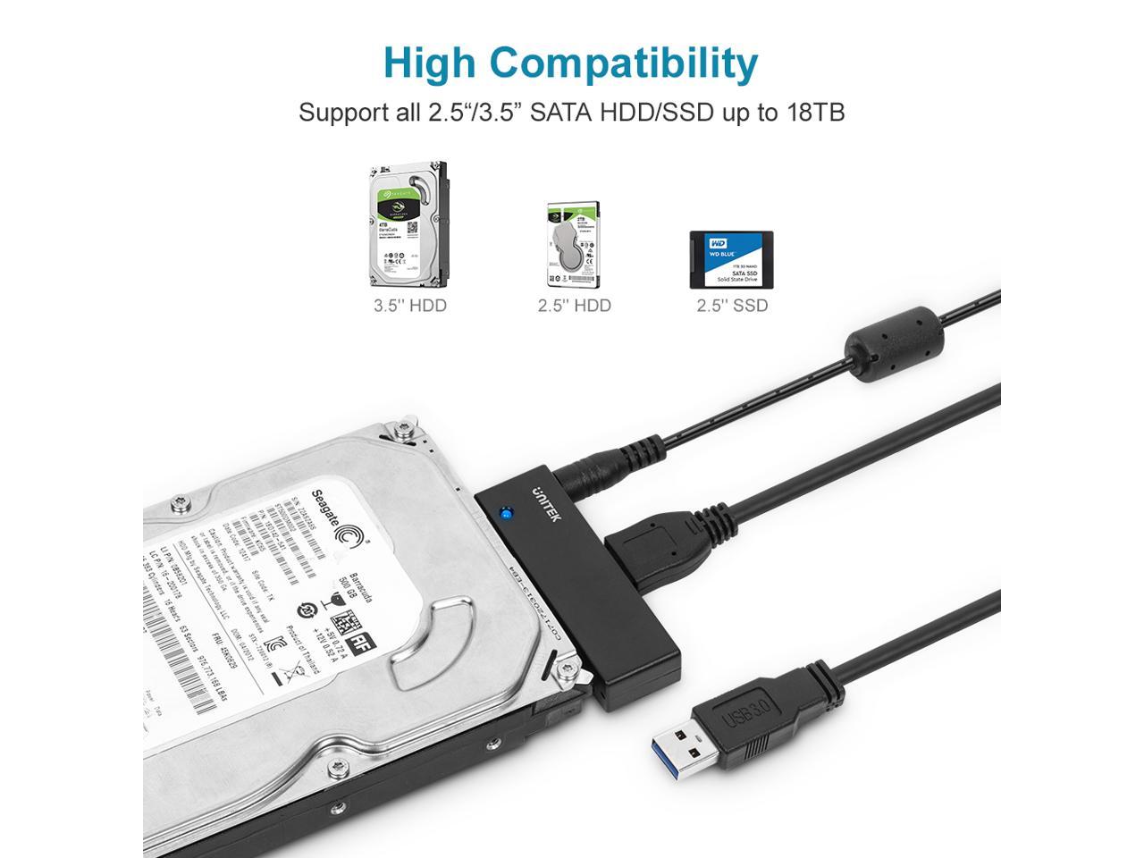 Unitek 3.0 to SATA III Hard Drive Adapter Converter for 2.5 3.5 Inch HDD/SSD Hard Drive with 12V/2A Power Adapter, Support UASP - Newegg.com