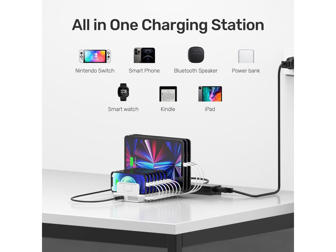 UL Certified Multi USB Charger Station for Multiple Devices Tablet iPhone iPad Kindle-Black Unitek Fast Charging Station with Quick Charge 3.0 