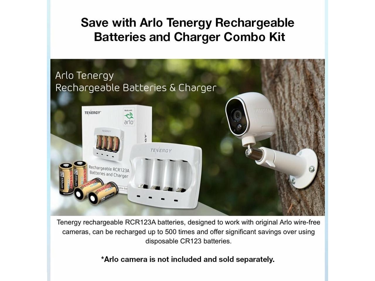 Arlo Certified VMC3030/3200/3330/3430/3530 Fast Charger with 4-Pack 650mAh Rechargeable Batteries UL UN Certified Tenergy 3.7V Arlo Battery Charger for Arlo Wireless Security Cameras 