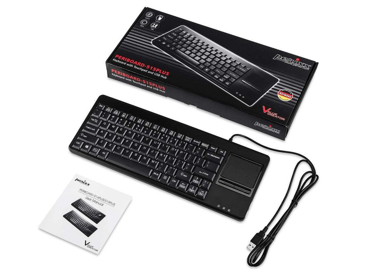 Perixx PERIBOARD515H Wired USB Keyboard with Touchpad, Compact Trackpad Keyboard with 2 Hubs