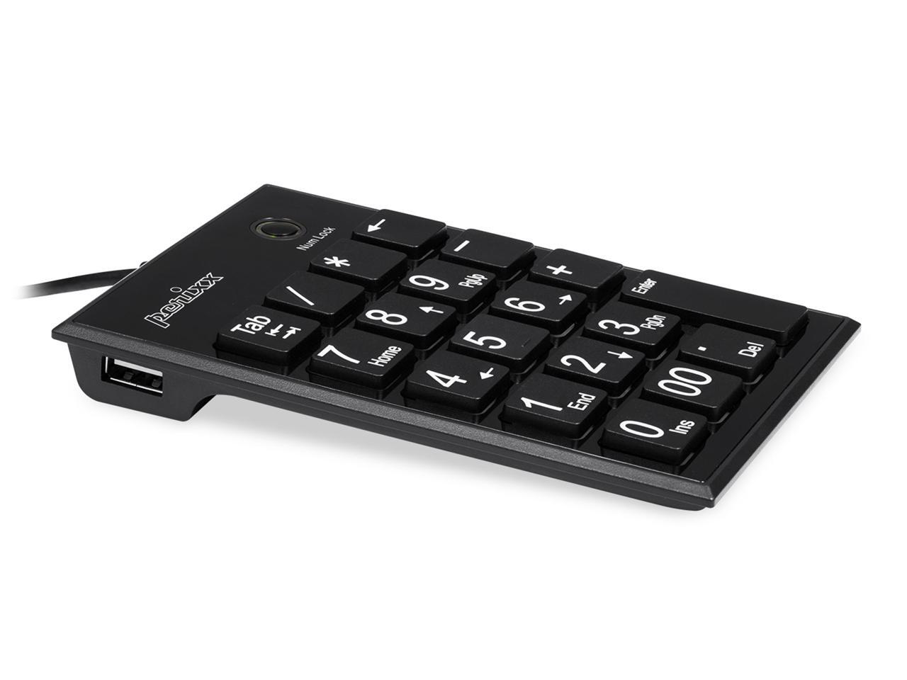 Perixx PERIPAD202HB, Wired Numeric Keypad for Laptop USB Builtin 2xUSB Hub Tab Key
