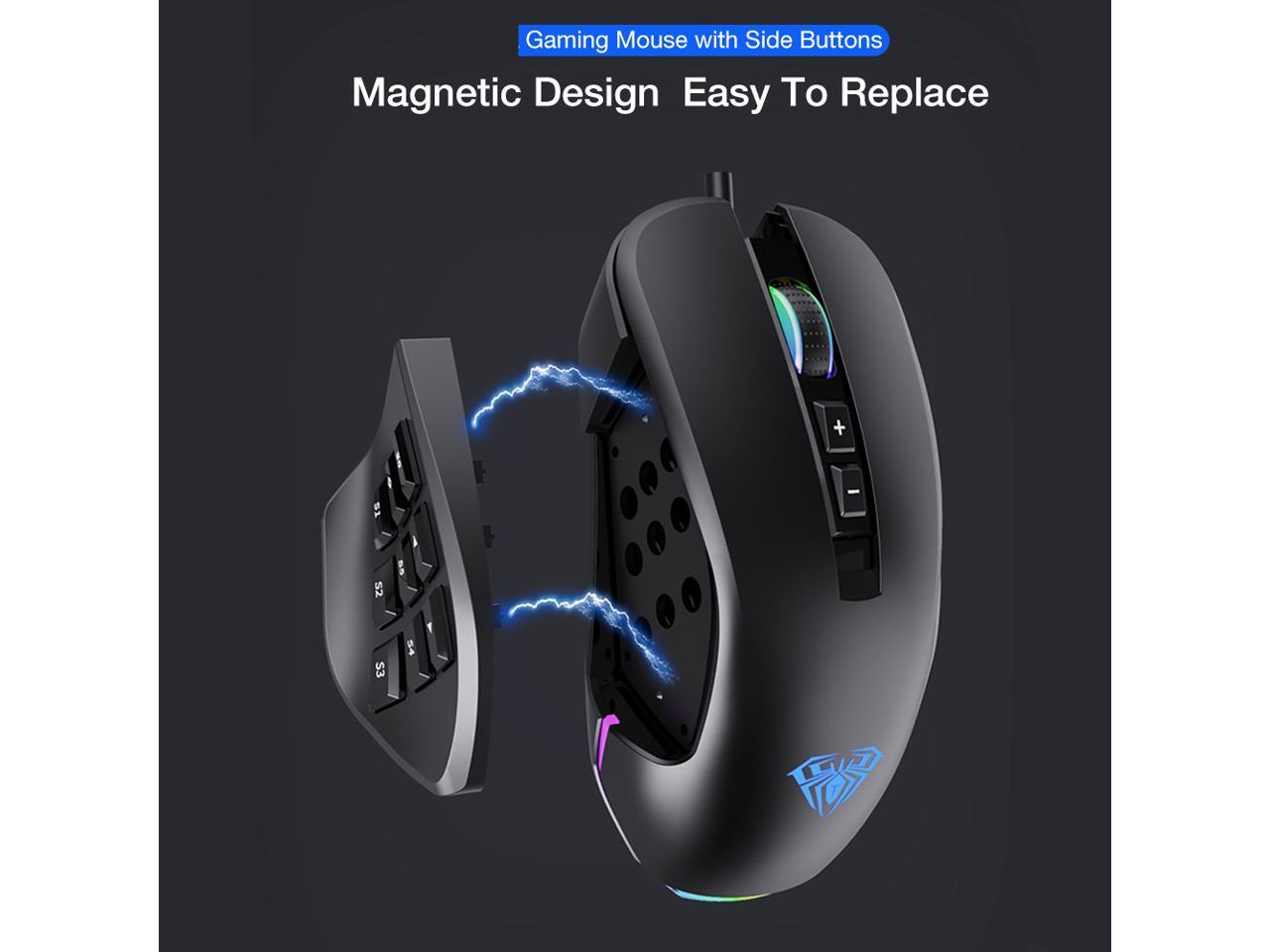 Wired Rgb Gaming Mouse With 14 Programmable Buttons 4 Interchangeable Side Plate 10000 Dpi Optical Sensor Ergonomic Mouse For Laptop Pc Gamer Newegg Com