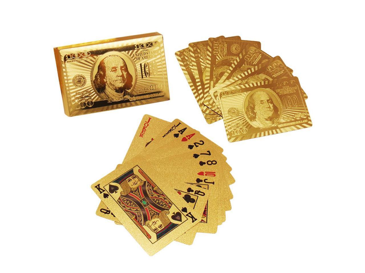 24K Golden Playing Card Dollar £50 Gold Foil Full Poker High Waterproof 54 Cards 