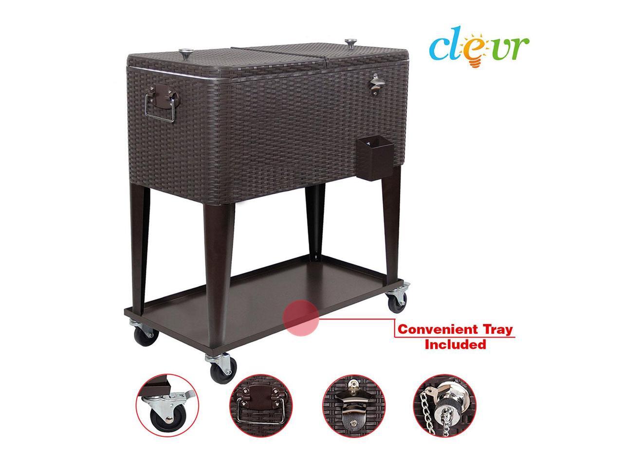 Clevr Outdoor Patio Rolling Cooler 80 Qt Wicker Ice Beer Chest Cart