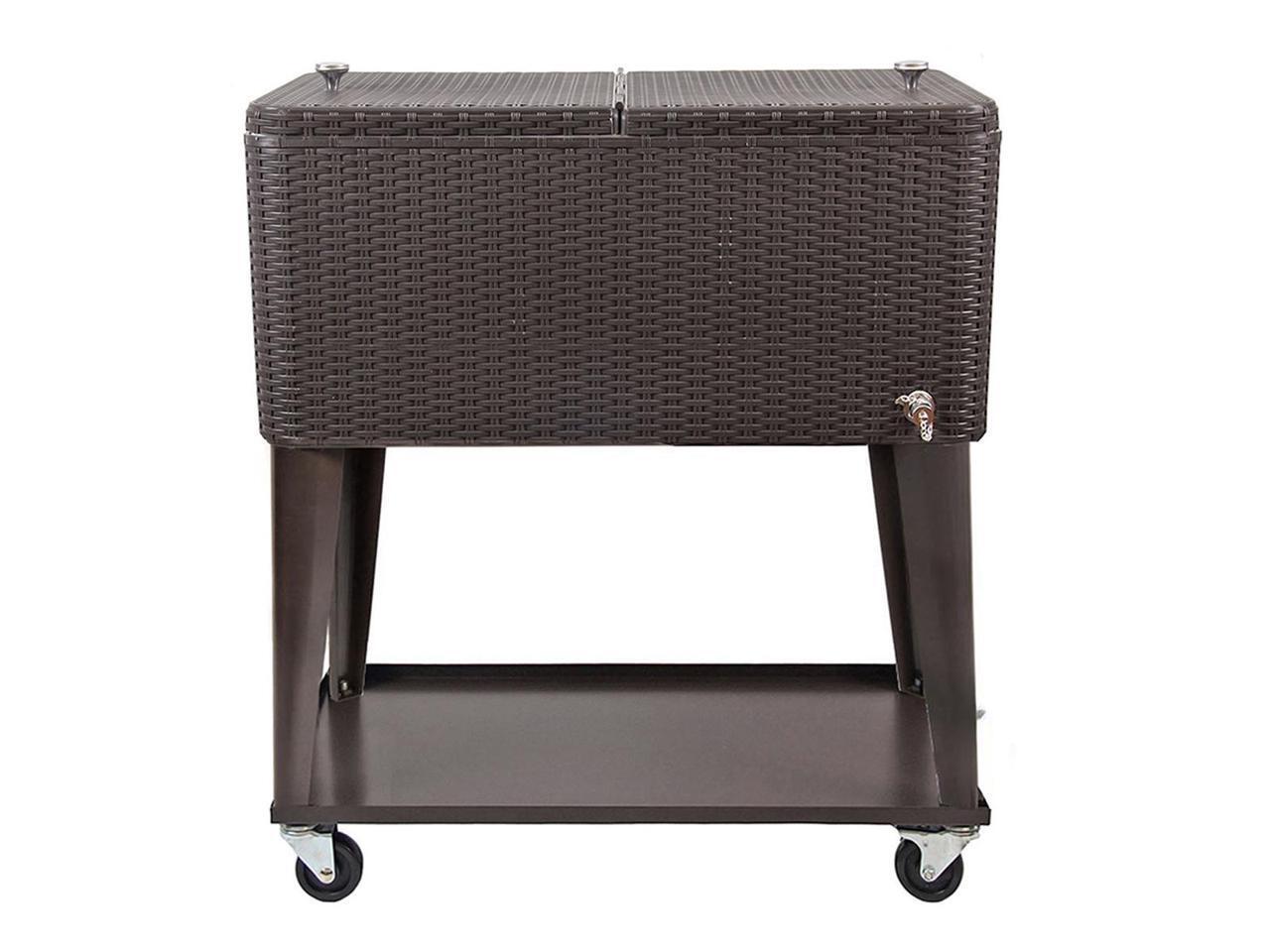 Clevr Outdoor Patio Rolling Cooler 80 Qt Wicker Ice Beer Chest Cart