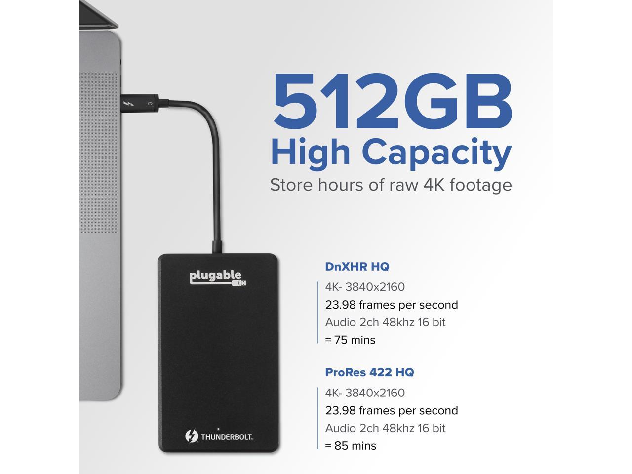 Plugable 512GB Thunderbolt 3 External SSD NVMe Drive Up to 2400MBs/1800MBs R/W 