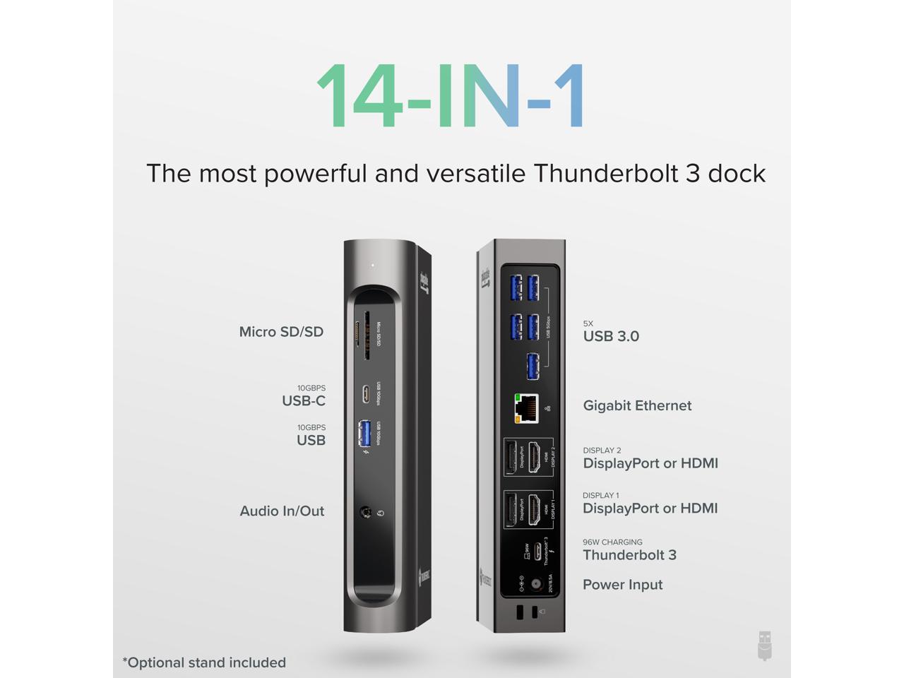 Plugable 14in1 USBC and Thunderbolt Dock 40Gbps with 96W Charging