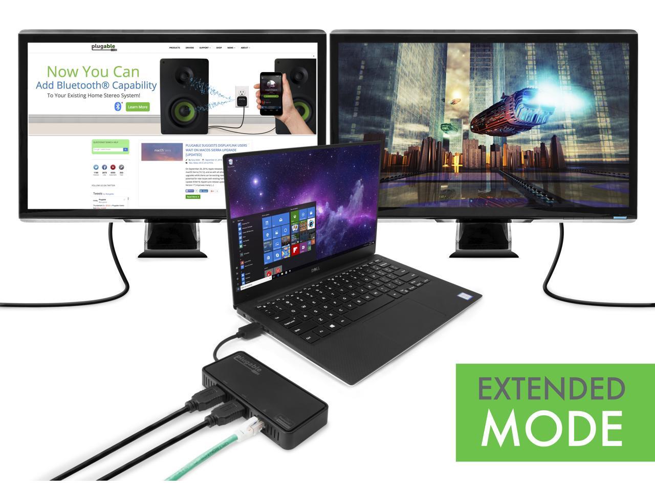 Plugable displaylink 4k dual monitor adapter with ethernet usb 3 0 to