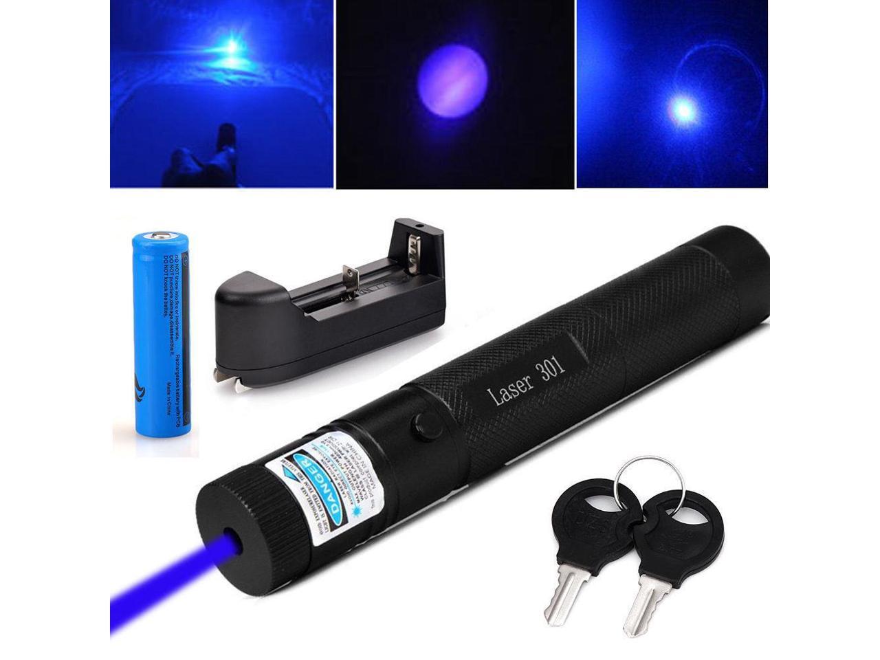 NEW 405nm Blue Visible Beam Light Laser Pointer W/ 4×16340 Batteries & 5 Caps! 