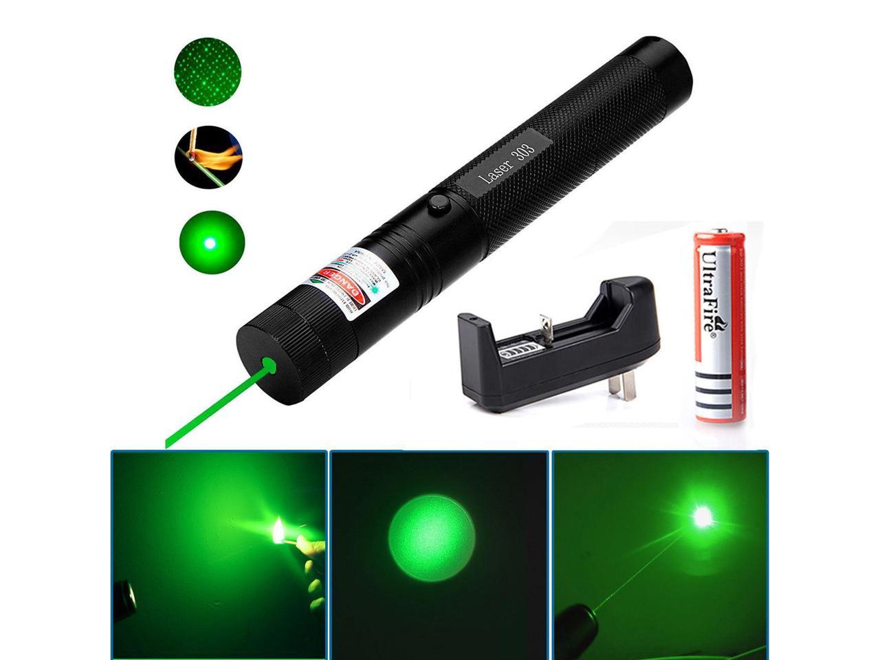 High power 303 Green Laser Pointer Pen 532nm Red 5mW+18650 B6000 Battery Charger 