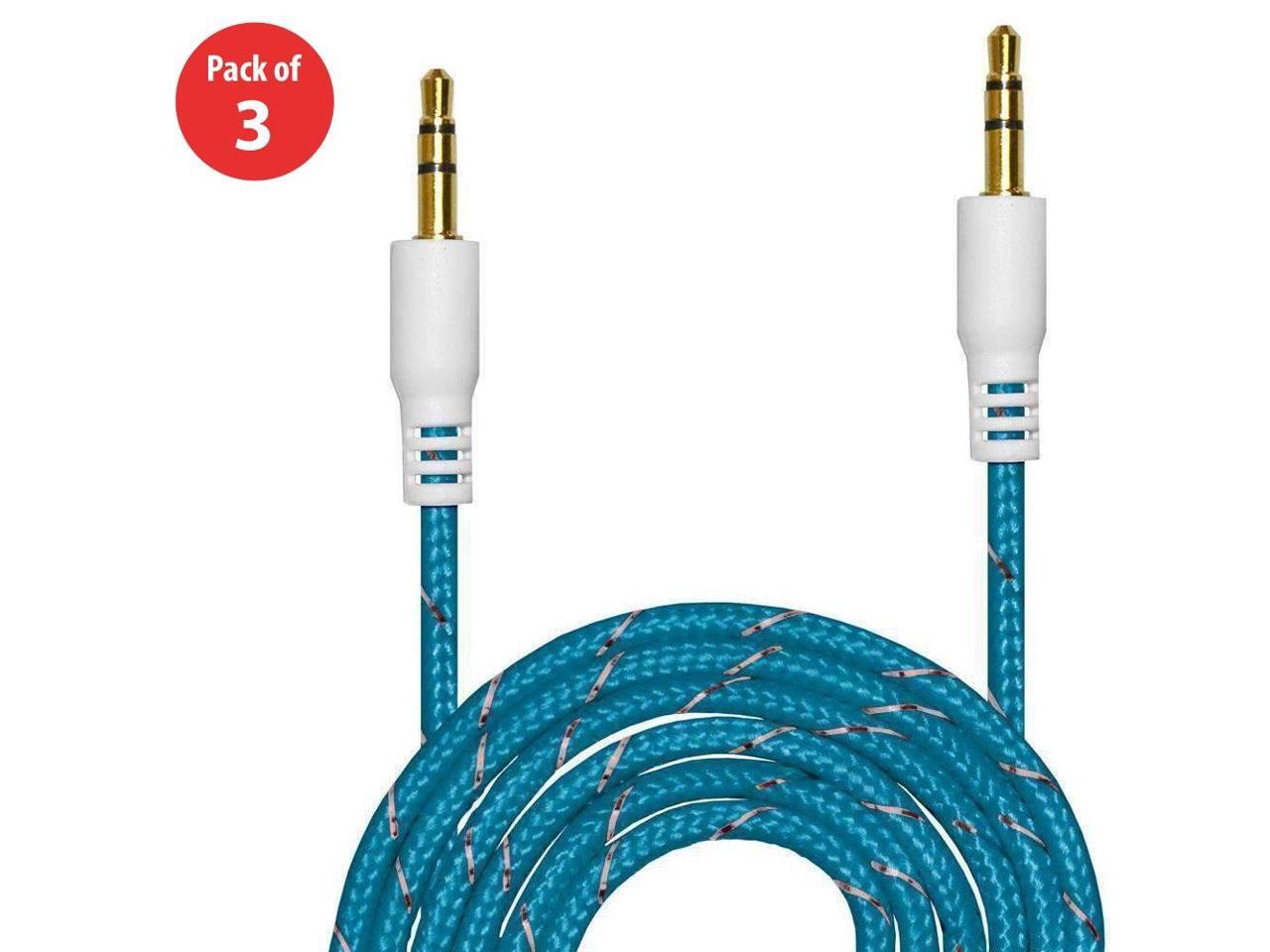 3.5mm Nylon TangleFree Auxiliary Audio Cord Cable 3 ft. (Pack of 3