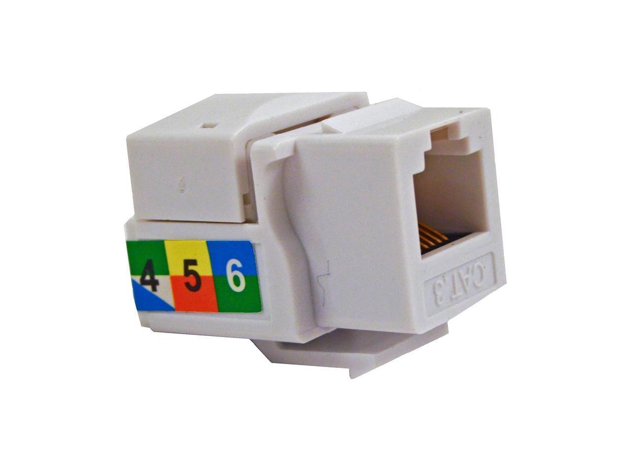 6P6C White RJ11 CAT3 Telephone Network Keystone Jack Insert Plug for