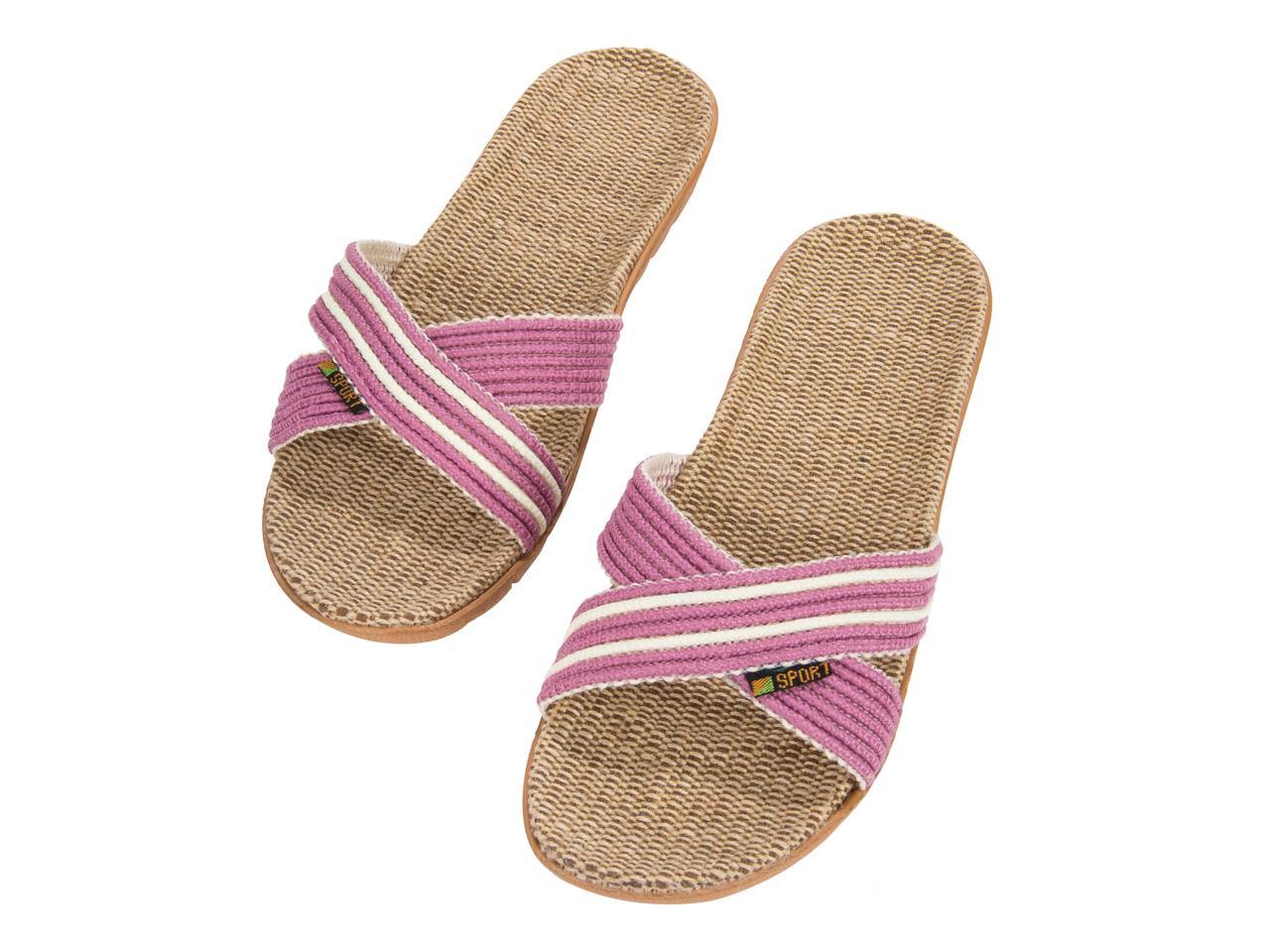 Aersui Voca Womens Flax Straw Cross Strap Slide Sandals