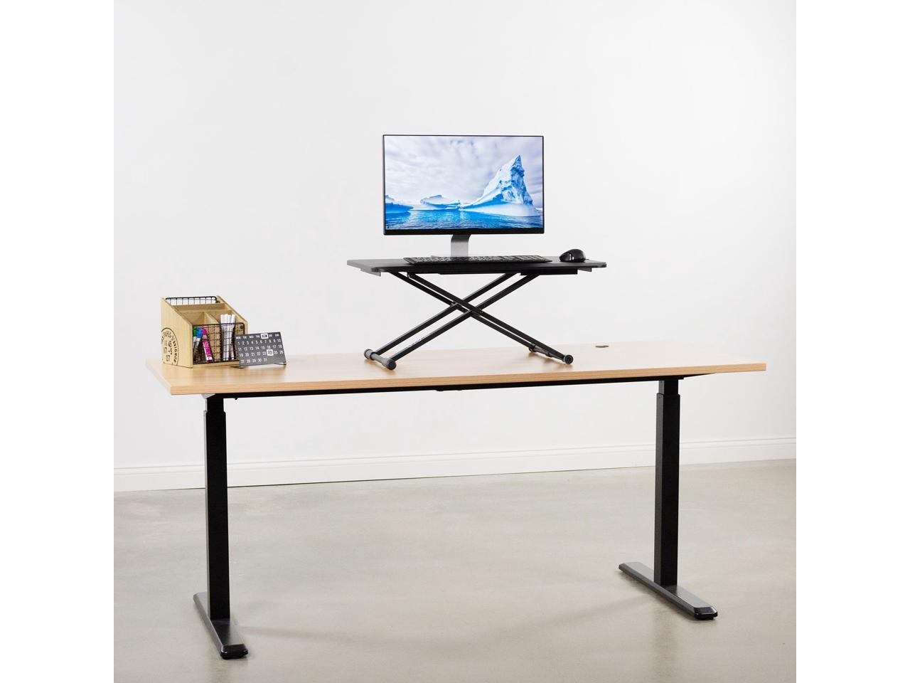 VIVO Small Single Top Height Adjustable 29/" Standing Desk Monitor Riser