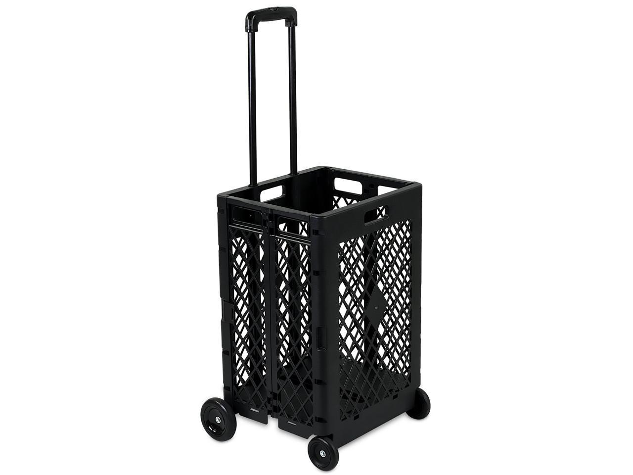 4 Wheels Mesh Rolling Utility Cart Folding Collapsible Hand Crate 55lbs