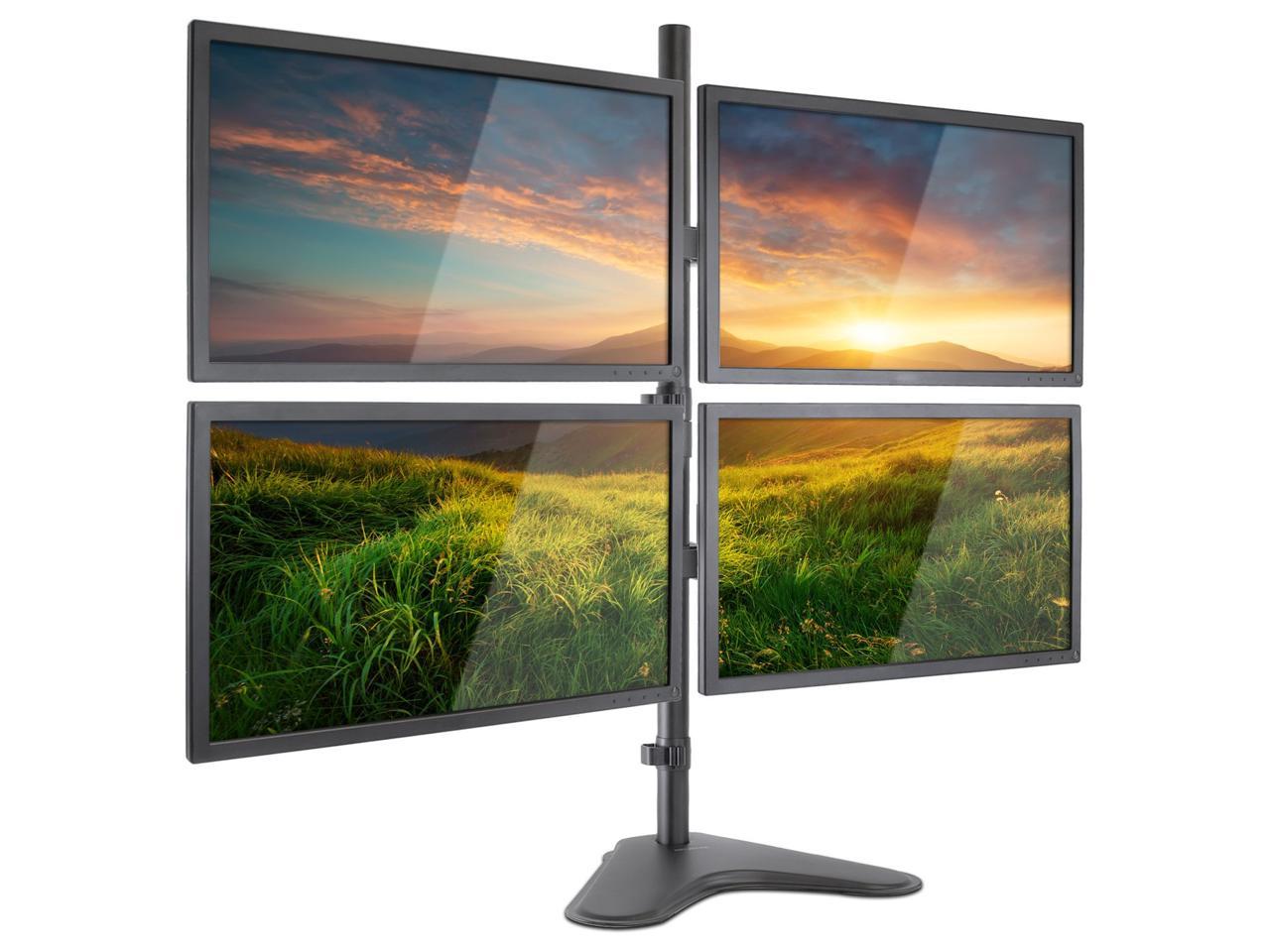 Height Adjustable Free Standing 4 Screen Mount Black Fits Monitors up to 32 Inches Mount-It Steel MI-2784 Quad Monitor Stand 