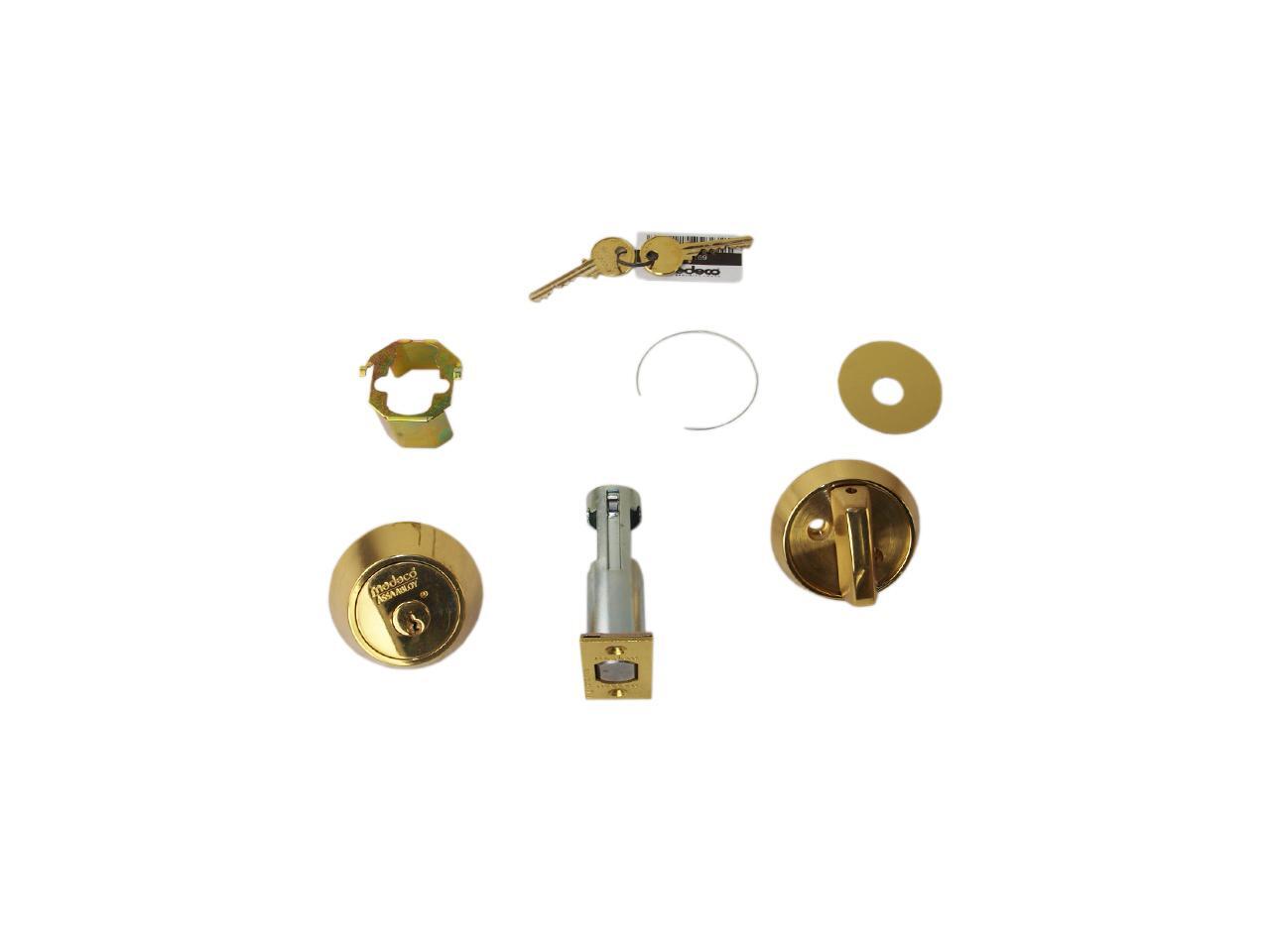 Medeco, 1101000500, Bright Brass, Single Cylinder Deadbolt, 23/8