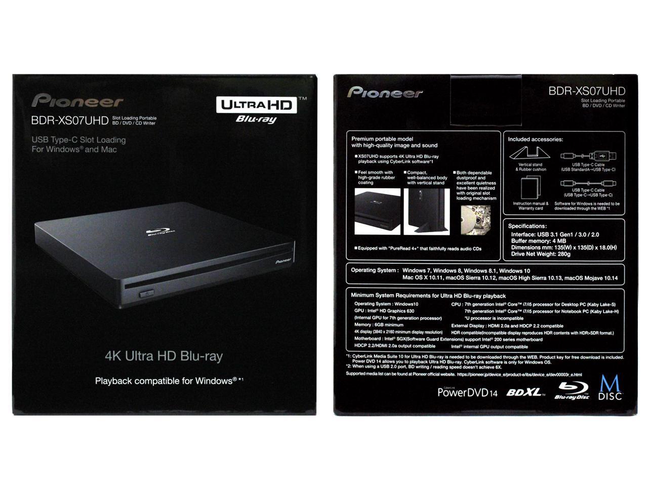 Pioneer BDRXS07UHD Portable 6X Ultra HD 4K Bluray Burner External