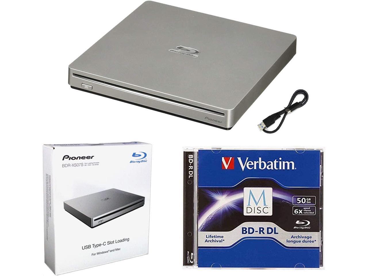 Pioneer BDRXS07S Portable 6X Bluray Burner External Drive Bundle with