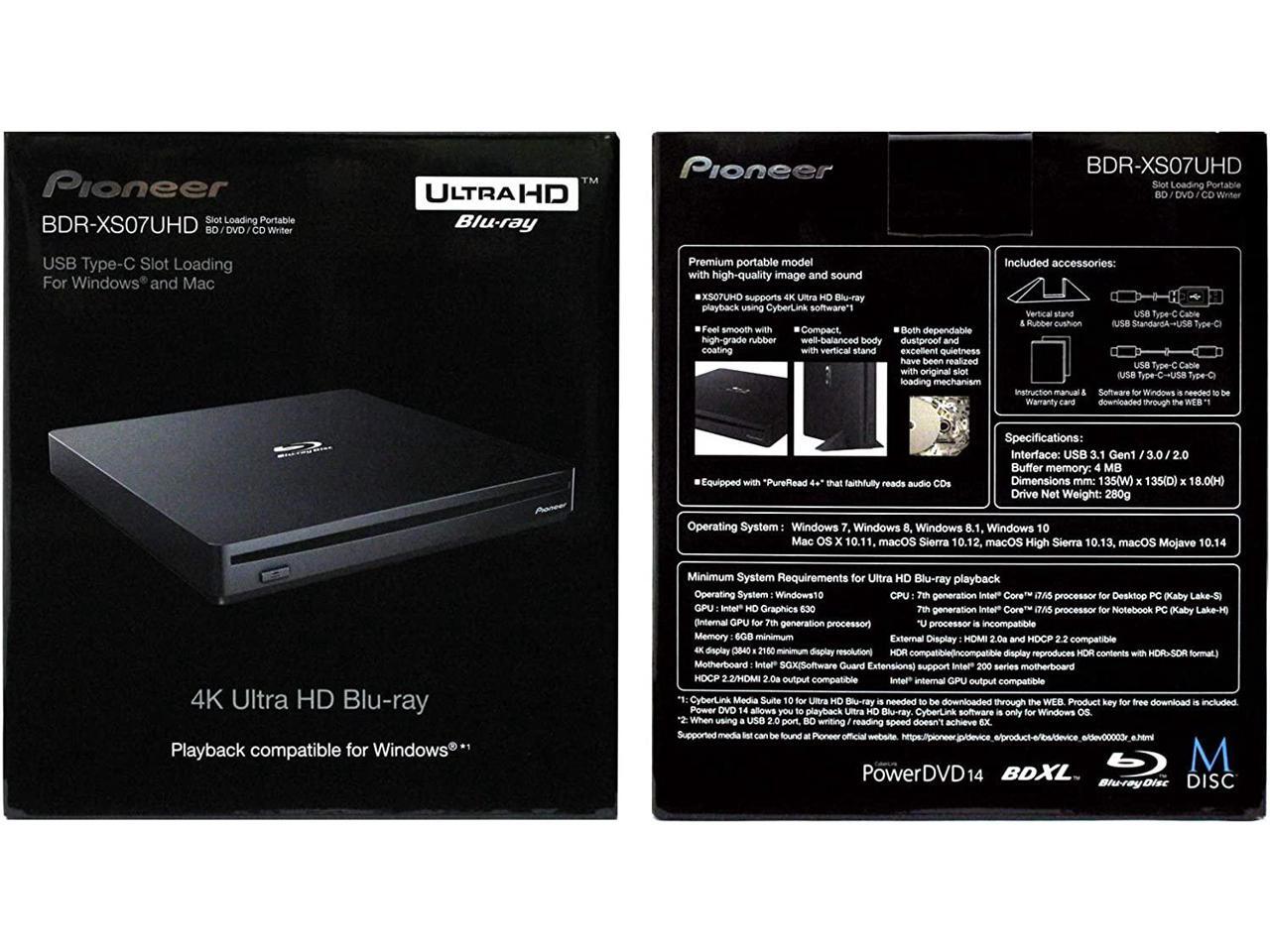 Pioneer BDRXS07UHD Portable 6X Ultra HD 4K Bluray Burner External