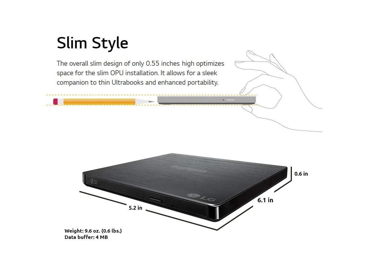 LG BP60NB10 Portable 6X Ultra HD 4K Bluray Burner External Drive with