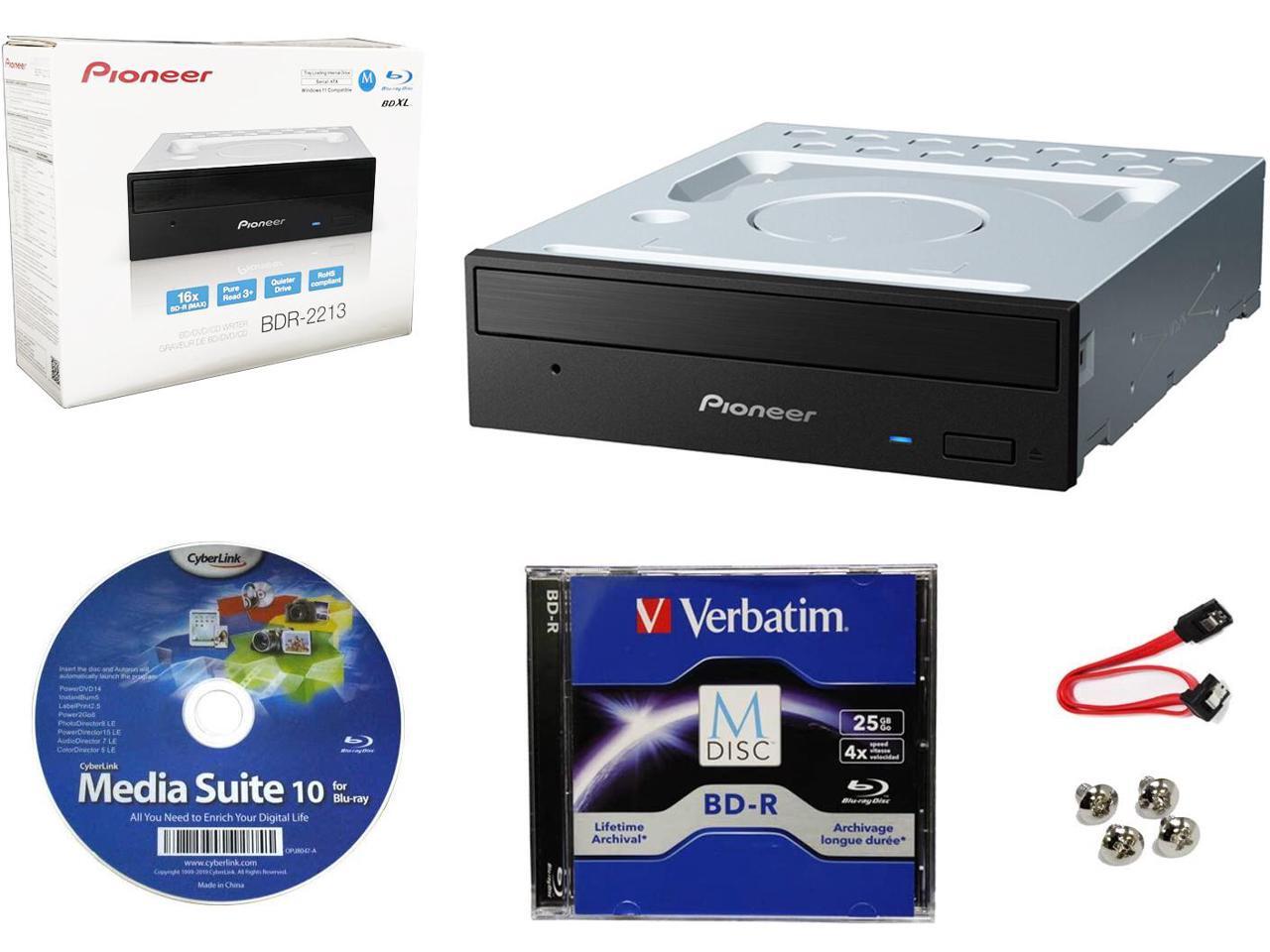 Pioneer BDR2213 Internal 16x Bluray Writer Drive Bundle with