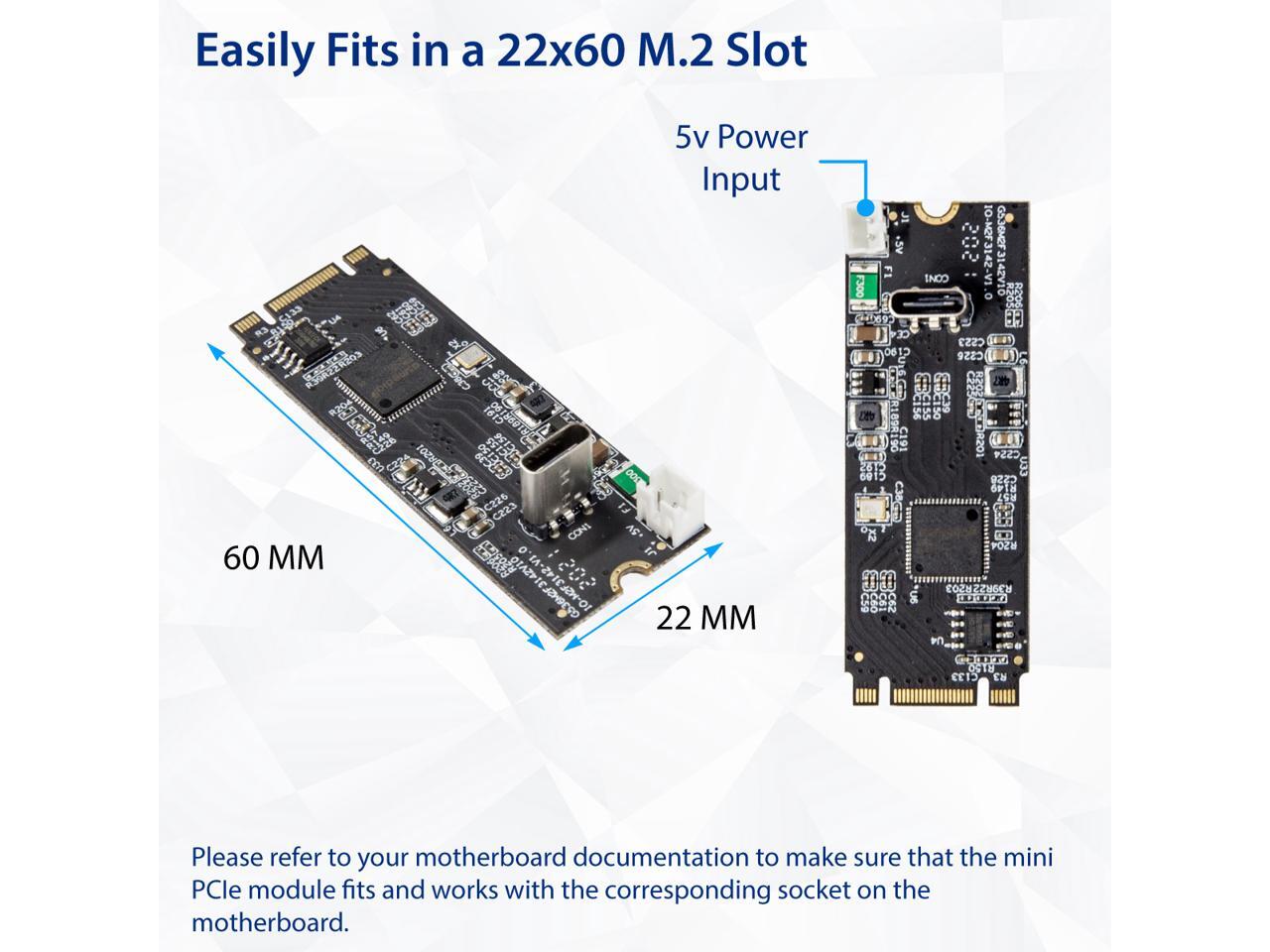 Usb 3 2 gen 2 10 gbps 1 port type c m 2 22x60 b m key controller card