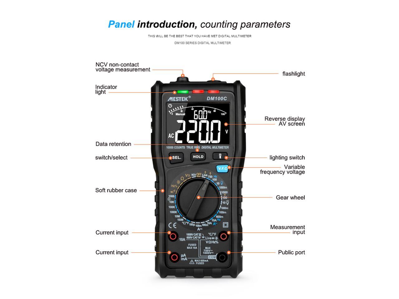 MESTEK DM100C Analog Digital Multimeter True RMS NCV Automatic ...