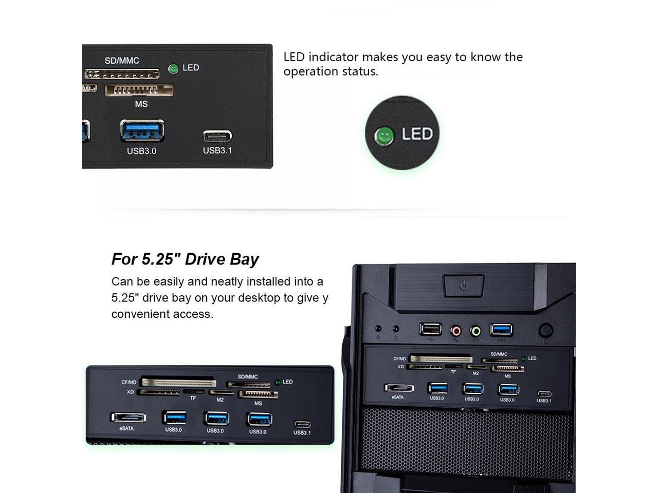 STW 5.25" Internal Card Reader Media MultiFunction Dashboard PC Front