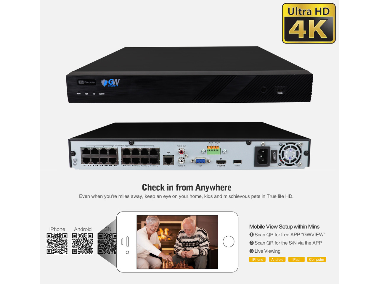 thumbnail image 2 of GW 16 Channel 4K NVR + 16 X 5MP PoE IP Cameras - Outdoor Security System With Microphones 2 of 4