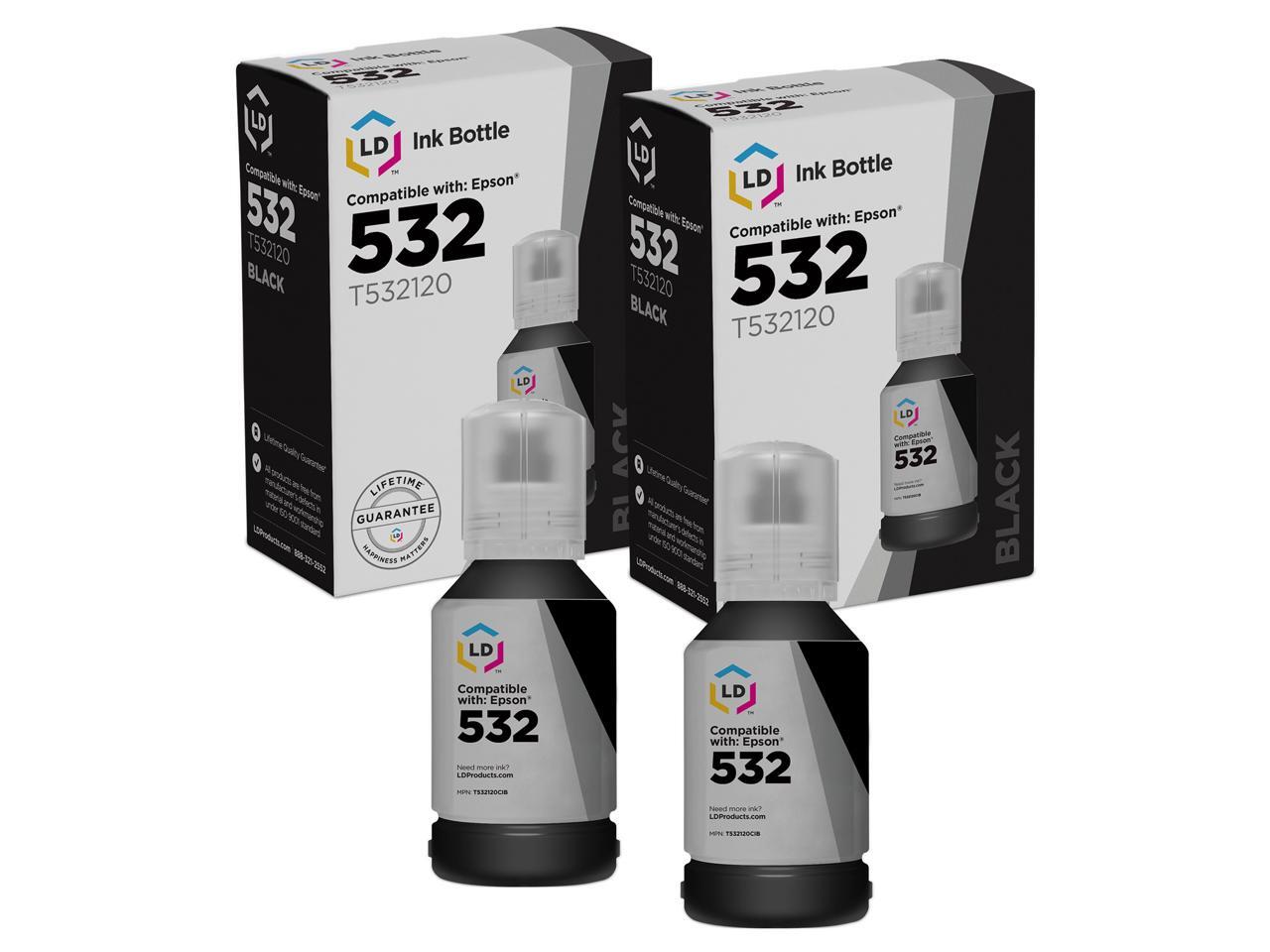 LD Ink Bottle Replacement for Epson 532 / T532120 Black 2-Pack for ET-M1170, ET-M2170 