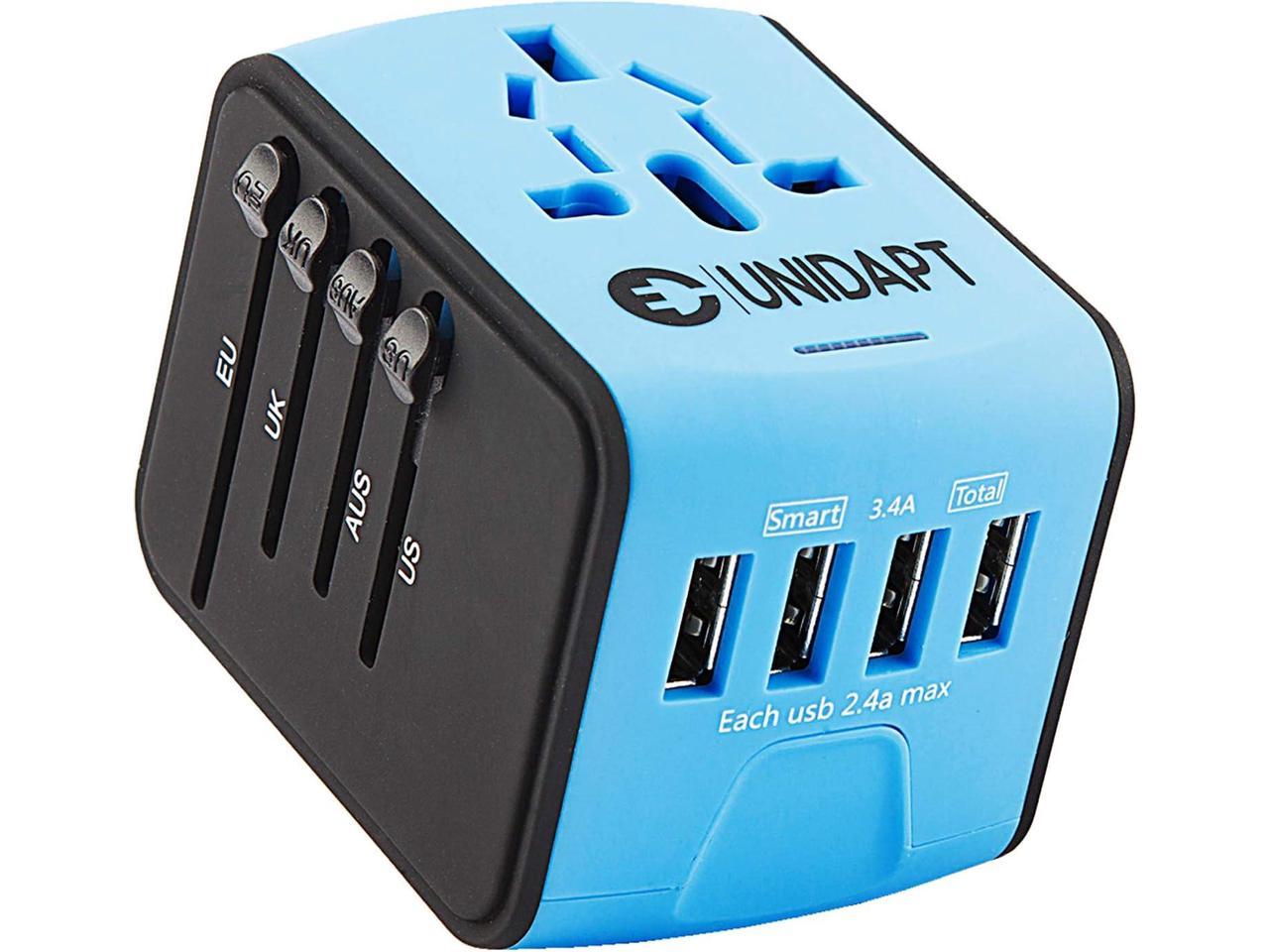 Europe & Asia US Good voice International Travel Power Adapter with 2.4A Dual USB Charger for UK Built-in Spare Fuse,Great for iPhone/iPad/Samsung/Smartphone BLUE Green AU 