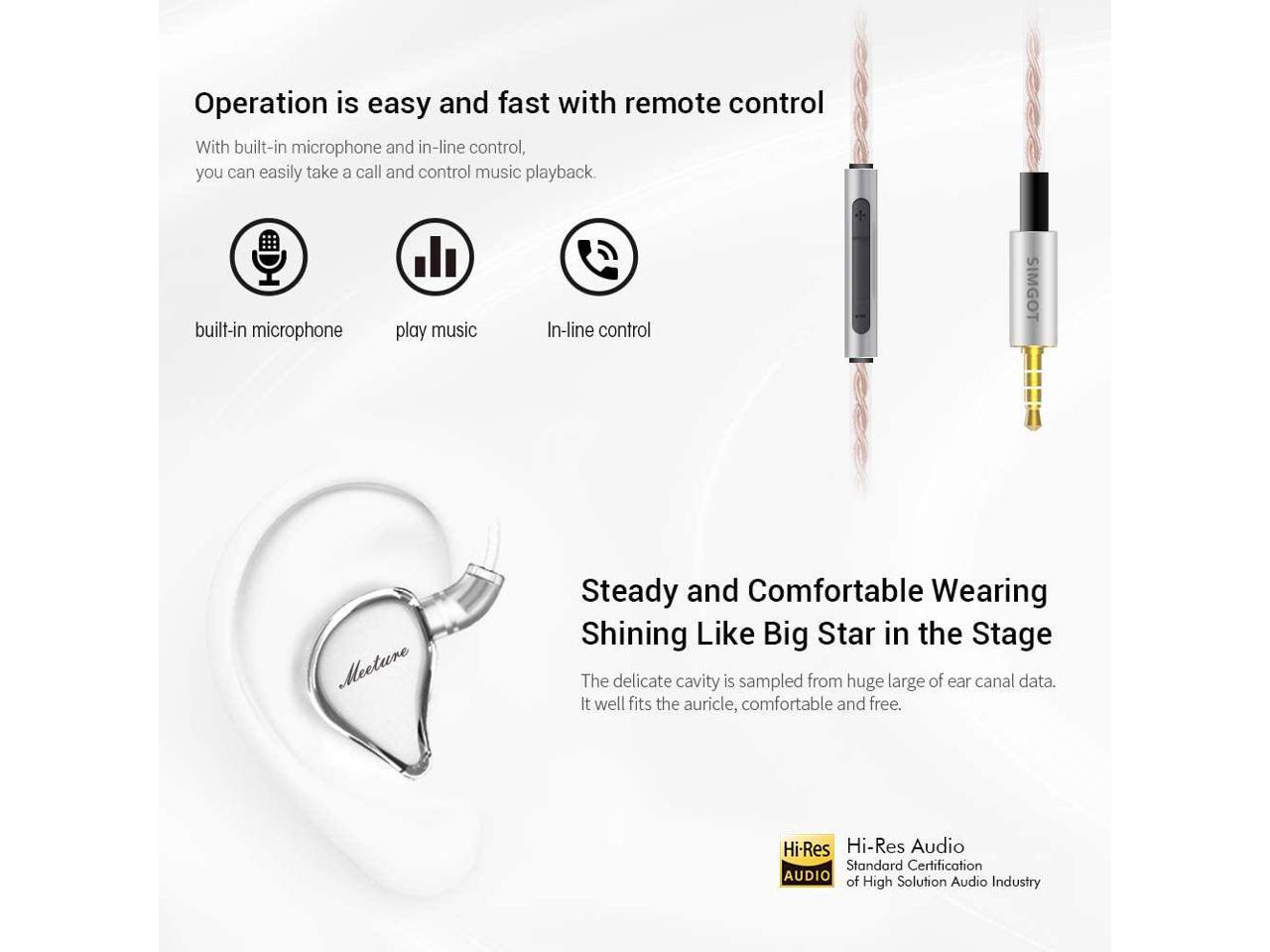 SIMGOT MT1 in-Ear Monitor Headphones Hi-Res IEM Earphones with Dynamic Driver Undetachable Cable, Black Design HiFi Earbuds with Microphone Noise-Isolating Musician Headset for Singers Drummers 