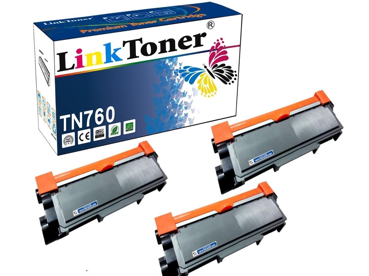 LinkToner TN760 W/ Chip 3 Pack Compatible Brother Laser Printer Toner