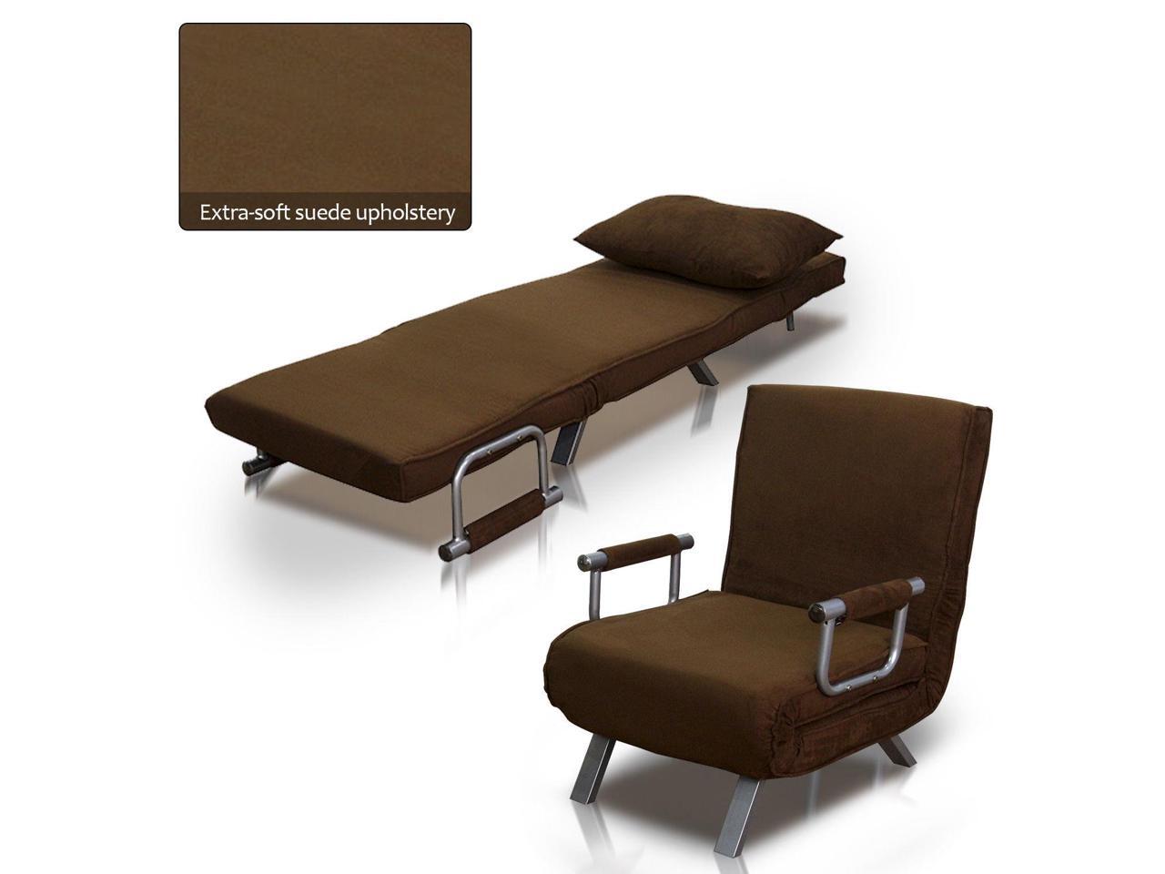 Homcom Folding Convertible Single Sleeper Sofa Bed with Pillow, Brown