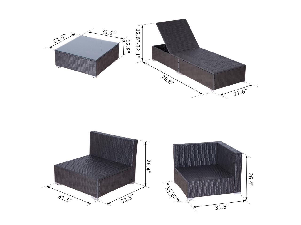 Patio Wicker Furniture Rattan Sofa Set Cushioned Seat Outdoor Lounger Dark (9pcs)