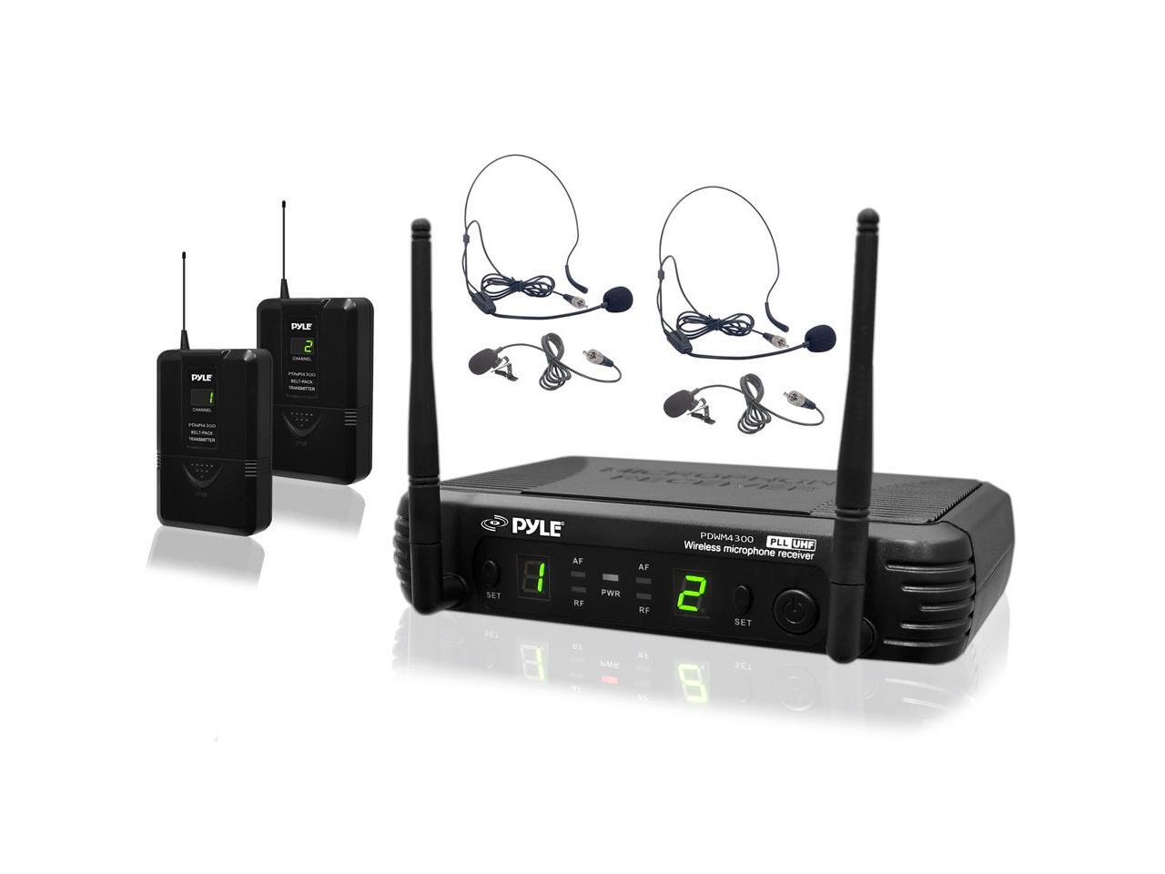 PYLE PDWM3400 Pyle UHF mic system 2 body packs 2 head sets