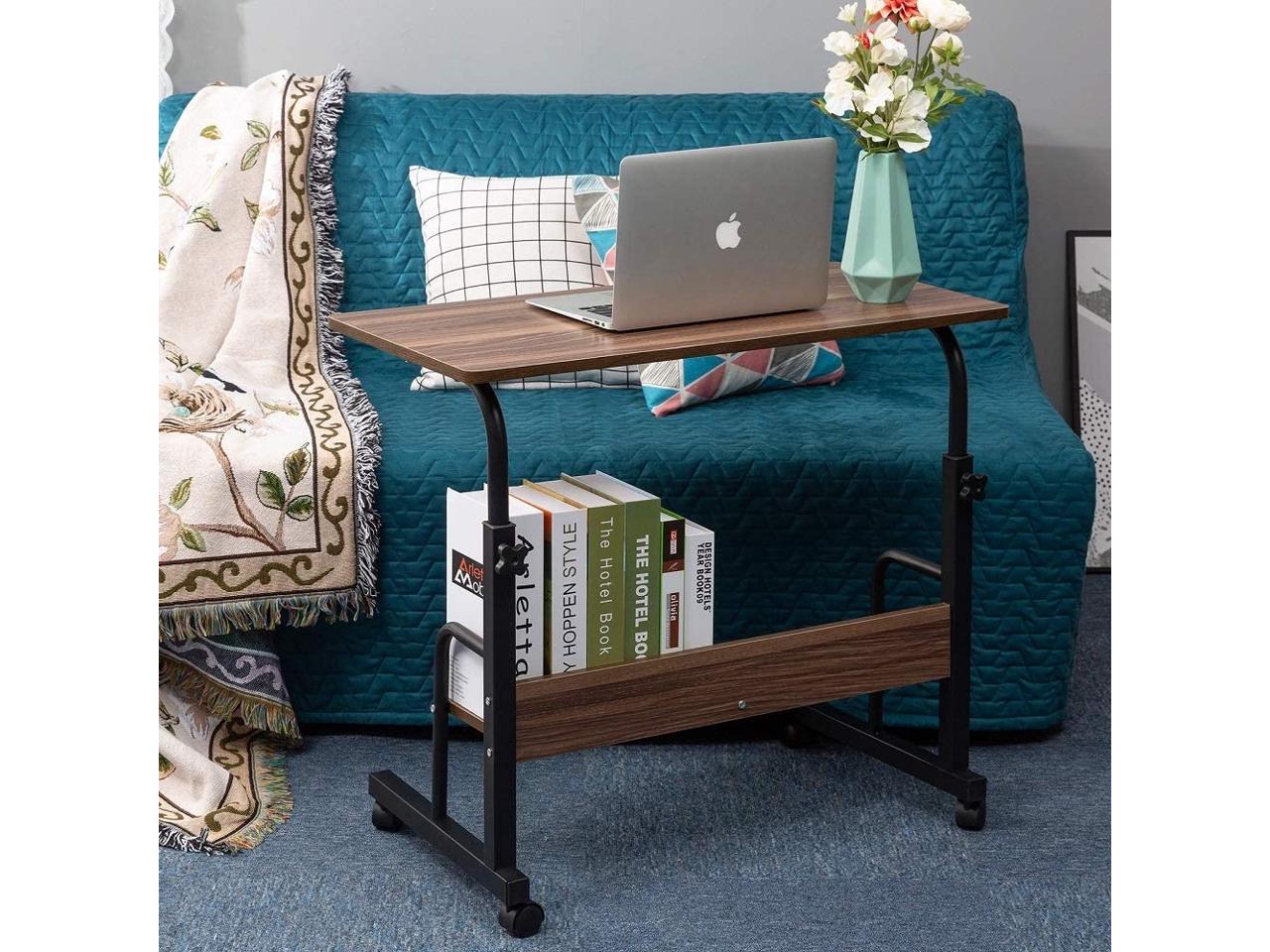 Oak GAJOO Mobile Side Table Mobile Laptop Desk Cart 23.6 Inches Tray Table Adjustable Sofa Side Bed Table Portable Desk with Wheels Student Laptop Desk 