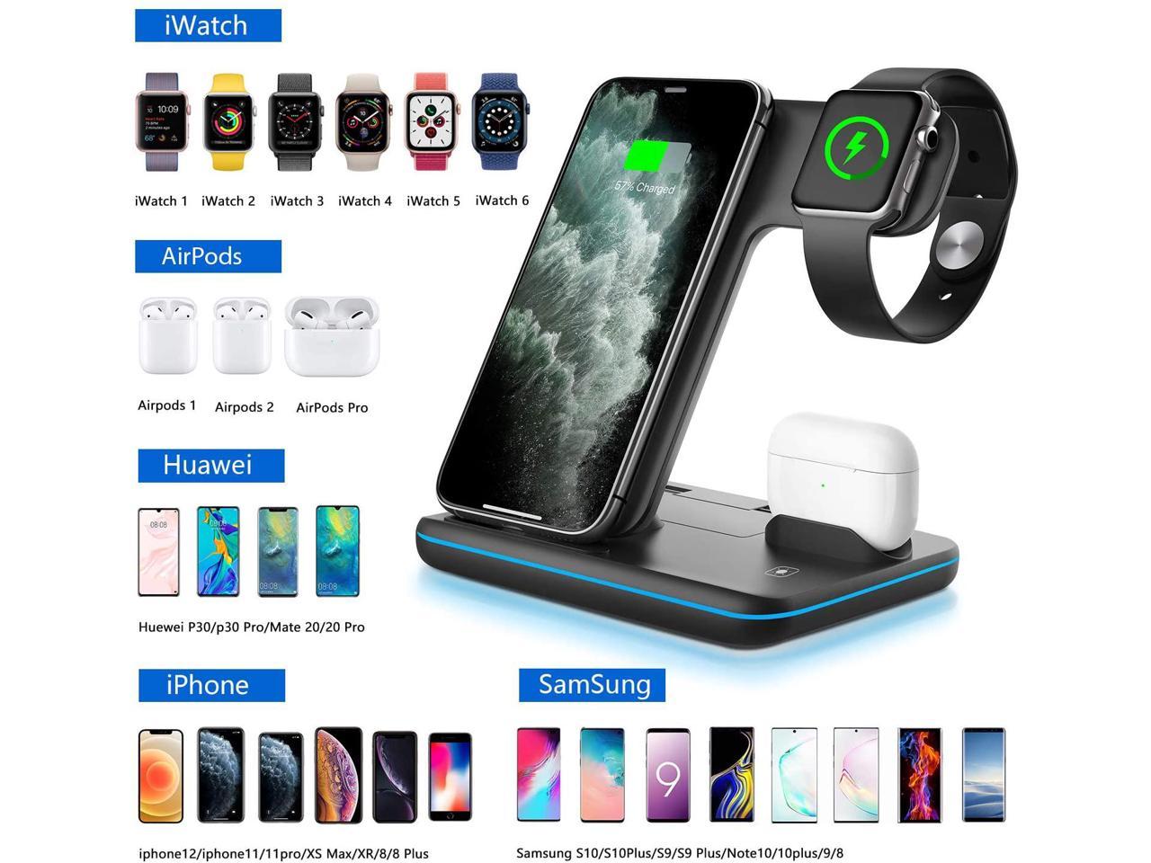 WAITIEE Wireless Charger, 3 in 1 Qi-Certified 15W Fast Charging Station for  Apple iWatch Series SE/6/5/4/3/2/1,AirPods, Compatible for iPhone 12/11  Series/XS MAX/XR/XS/X/8/8 Plus/Samsung (Black) - Newegg.com
