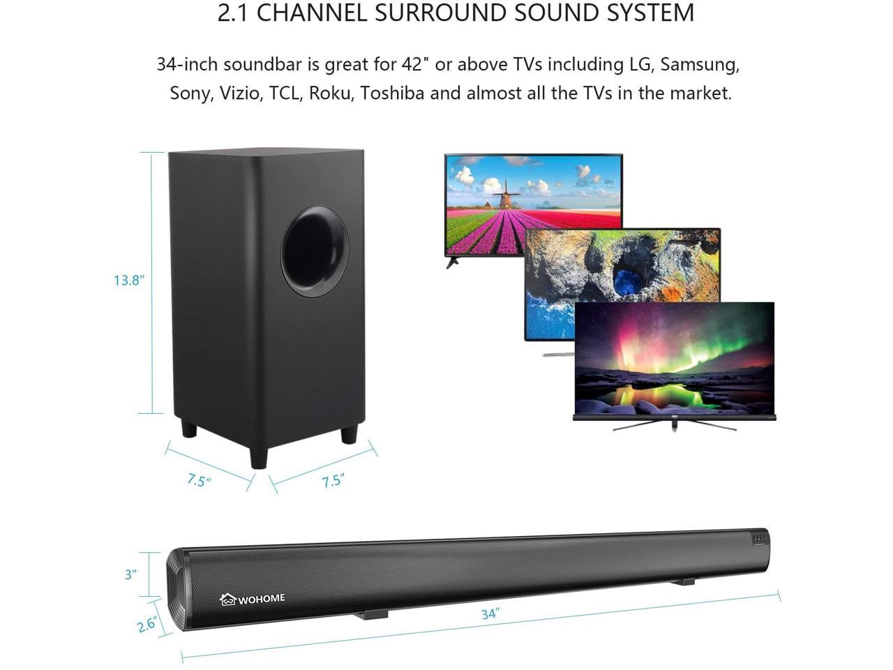 wohome 2.1 channel bluetooth soundbar