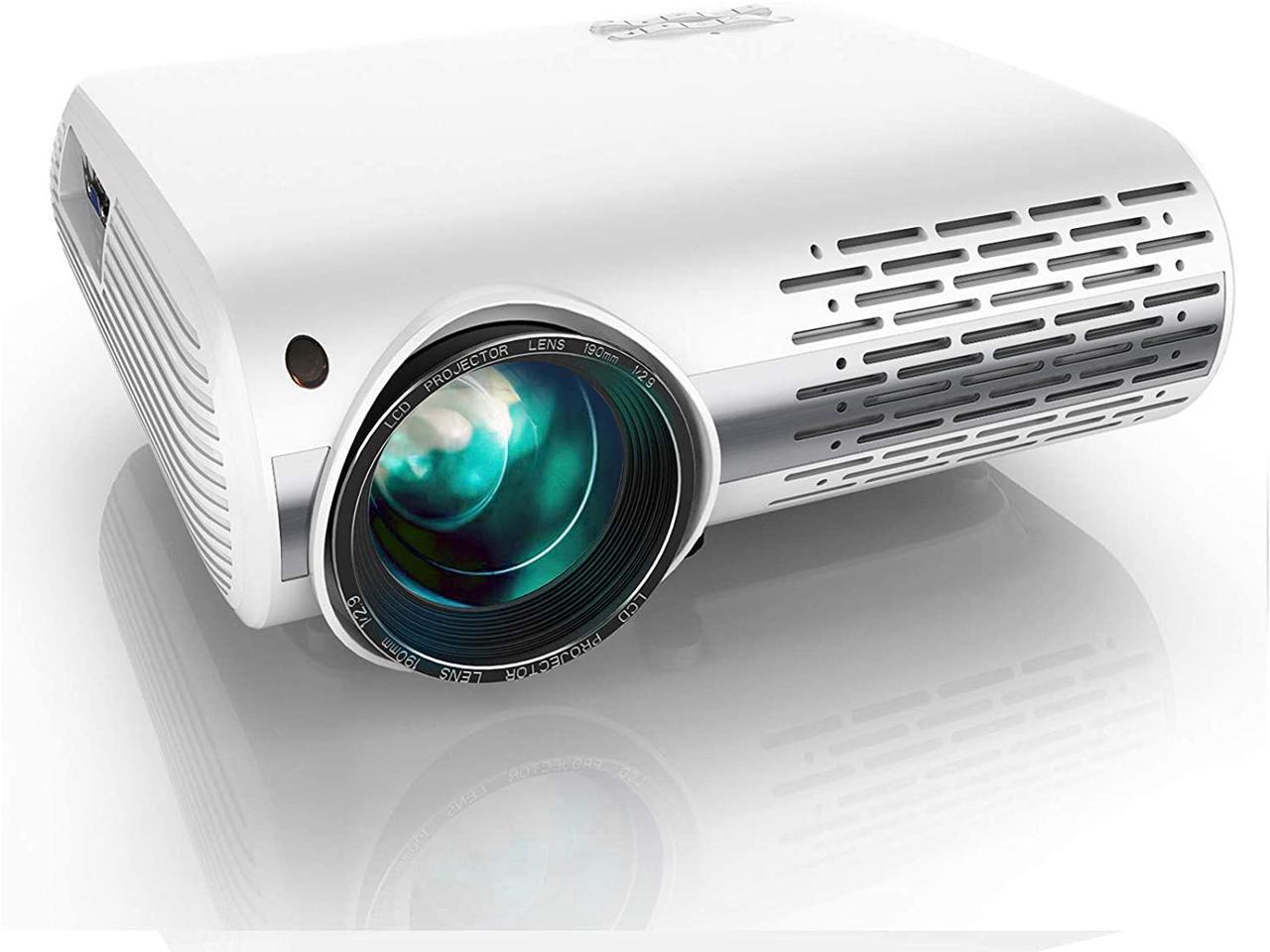 Native 1080P Projector with Screen BIGASUO Mini Video Projector for Home Theater Compatible with iPhone/Smartphone/Laptop/PC/PS4—50,000 Hours LED Lamp Life 8500L Outdoor Movie Projector Bluetooth 