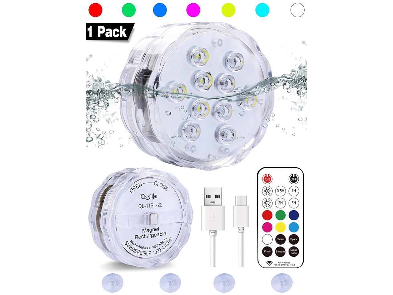RGB LED Underwater Battery Powered Submersible Tub Light with Remote Controller 