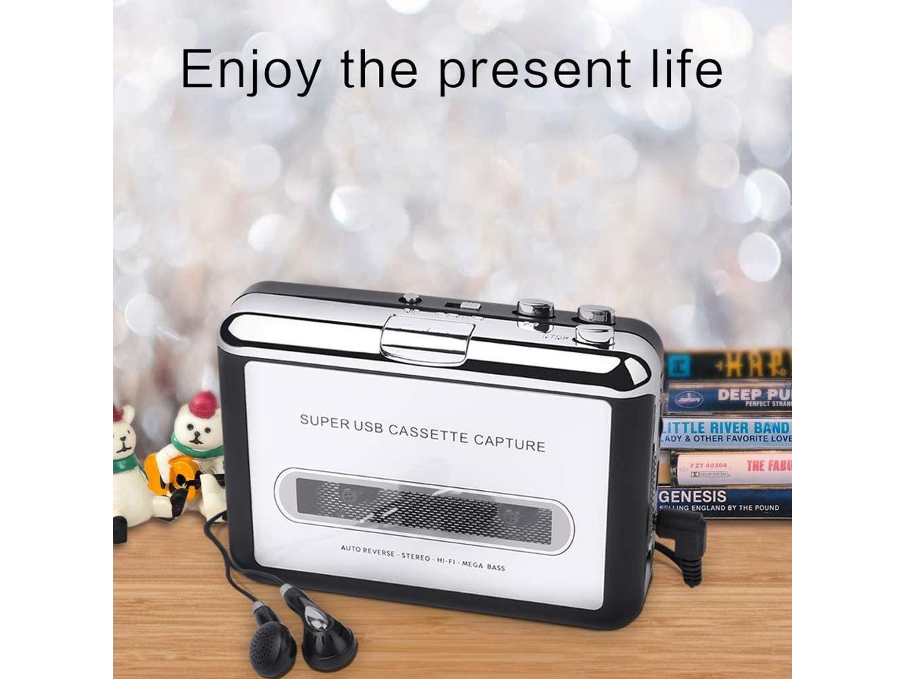 Portable Tap to MP3 Converter Via USB Audio Music Player Capture for Laptop PC and Mac with Software CD &Headphone Cassette Player 
