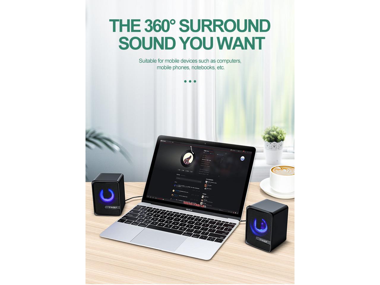 Thunder Wolf S3 Computer Speaker USB Light Double Diaphragm Subwoofer ...