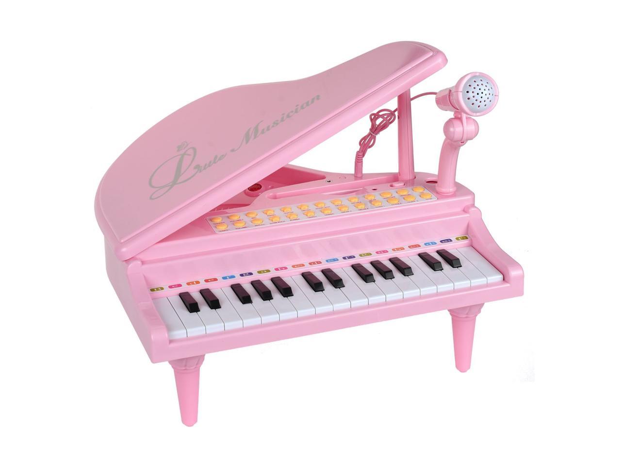 Electronic Musical Multifunctional Instruments for Girl Toddlers Kids Musical Talent Development Pink 31 Keys Piano Keyboard Toy with Microphone Audio Link with Mobile IPad PC 
